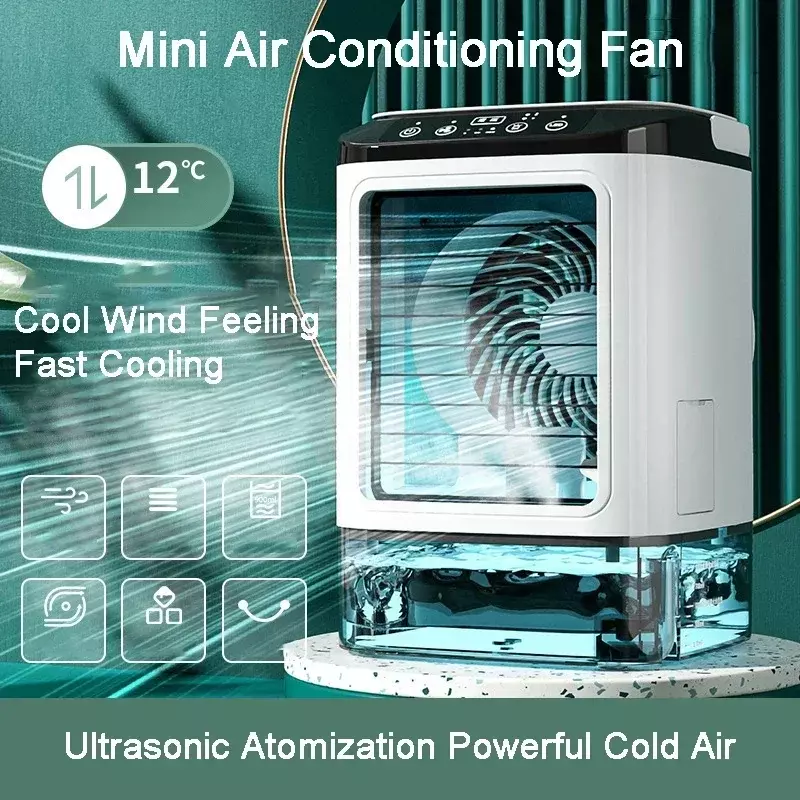 Настольный кондиционер, портативный вентилятор с двойным распылителем, ультразвуковой распылитель, 3-скоростной бесшумный охладитель воздуха, ночная модель, электрический вентилятор для дома