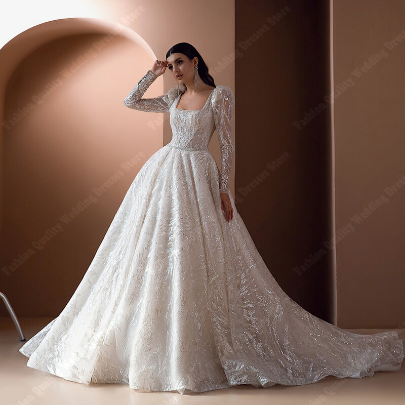 Gaun pengantin wanita lengan panjang ilusi antik gaun pengantin gaun pengantin wanita panjang berenda bentuk A line 2024