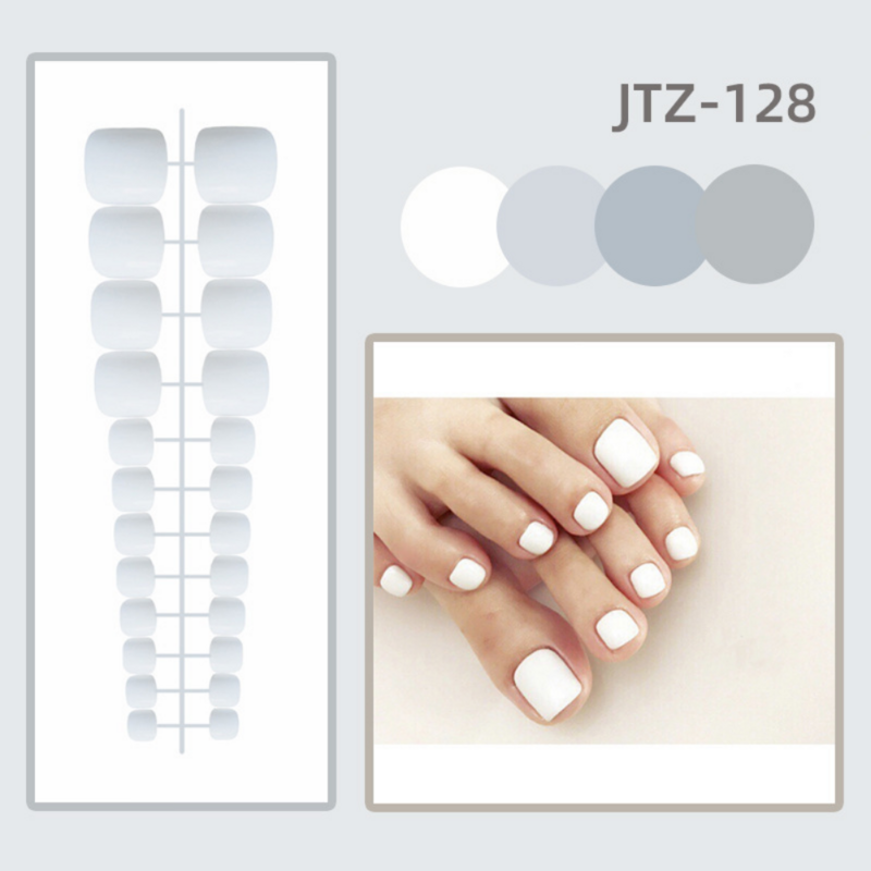 Faux-ongles en acrylique, 24 pièces, pour orteils, pour Nail Art, avec colle, pour une couverture complète, pour les orteils artificiels