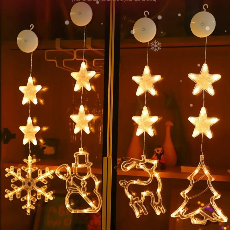 Guirnalda de luces LED con ventosa, lámpara colgante de estrella, decoración de árbol de navidad, regalos de Año Nuevo