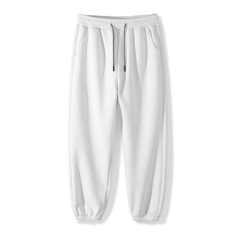 Męskie spodnie typu Casual pogrubione pluszowe spodnie zimowe męskie ze sznurkiem elastyczne kieszenie w pasie miękkie ciepłe na całą długość na jesień