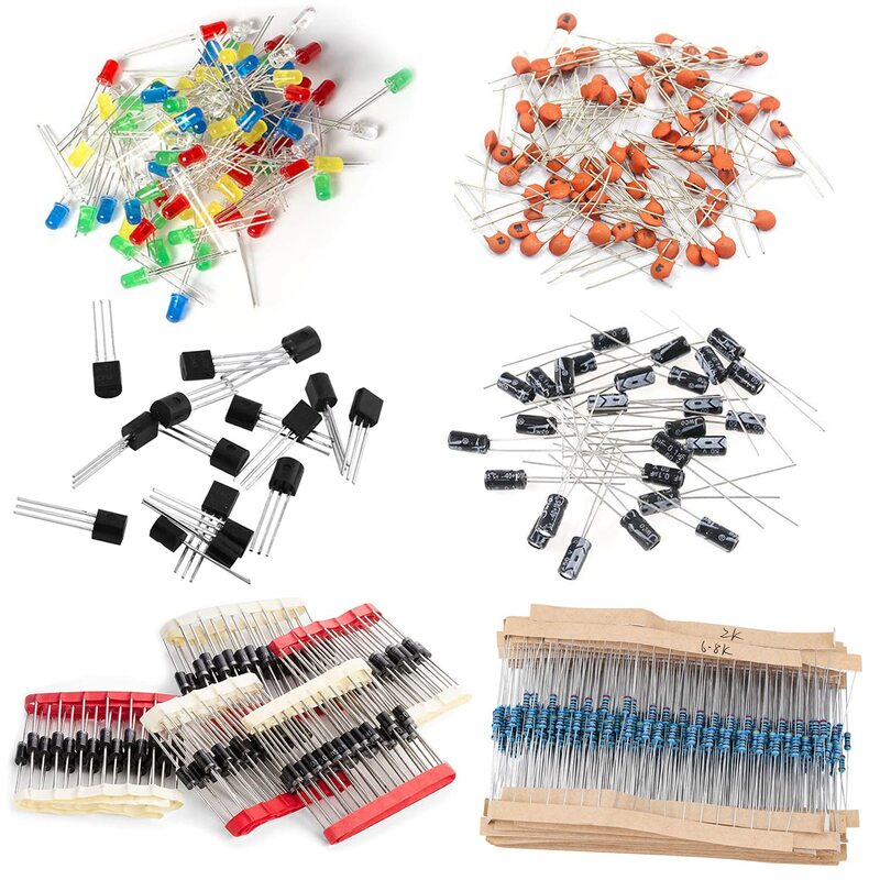 Kits de componentes electrónicos de 1390 piezas, resistencia de película metálica de 1/4W, 3mm, diodos LED, condensador electrolítico de cerámica, juego de herramientas de bricolaje