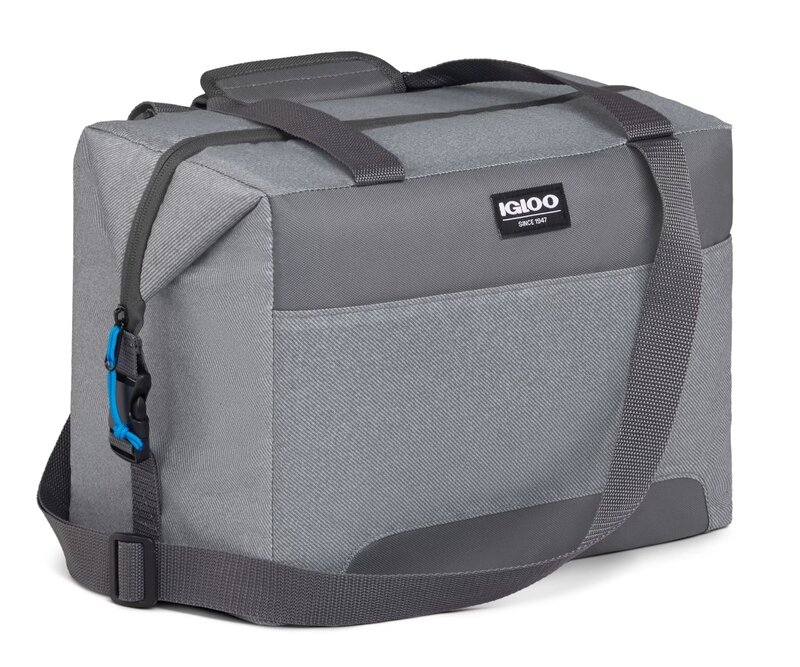 Soft-sided 25-can cooler bag, grey twill with Ibiza blue