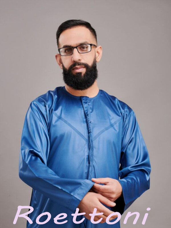 1ชุด jubba thobe สำหรับผู้ชายเครื่องประดับโลหะ omaar เงางาม emirati thobe มุสลิมซาอุดิโมรอคโค Abaya djellaba หรูหราเสื้อผ้าอิสลามสวดมนต์