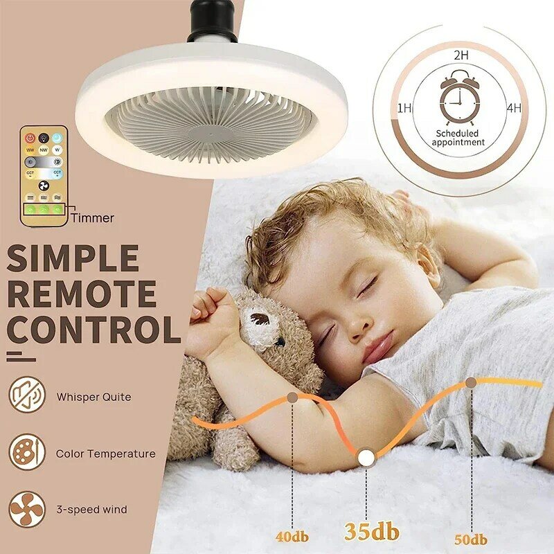 3In1 Ceiling Fan With Lighting Lamp E27 Converter Base With Remote Control For Bedroom Living Home Silent Ac85-265v