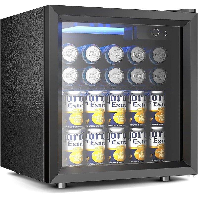 Refrigerador de bebidas de 55 latas, Mini nevera con puerta de vidrio para cerveza, bebidas, vinos, nevera independiente con ajustable