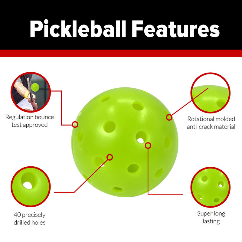 Juciao Competition Ball 40 Hole Outdoor Pickleball Balls Lime Green Pickleballs High Bounce True Flight, Durable