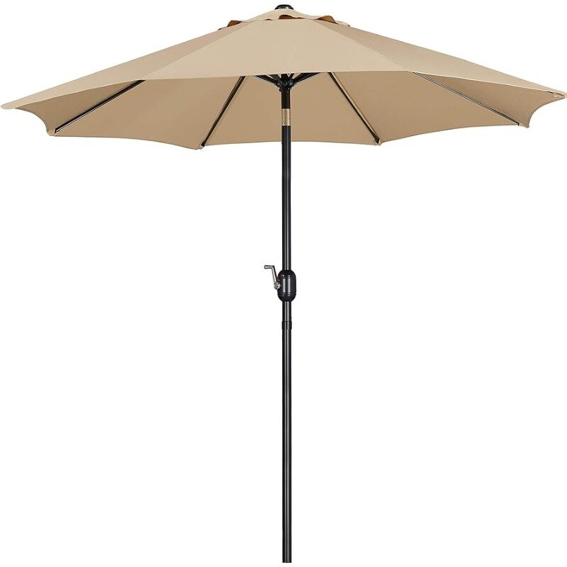 Payung teras 9 kaki, payung pasar halaman teras dengan tombol tekan miring & engkol untuk taman/PANTAI/rumput/dek