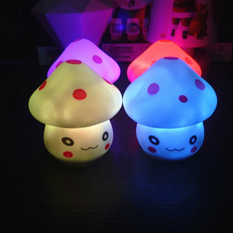 LED Novelty Lamp 7-Color Changing Mini Lamp Night Light Romantic Mushroom Shape Light Cute Lamp Decor