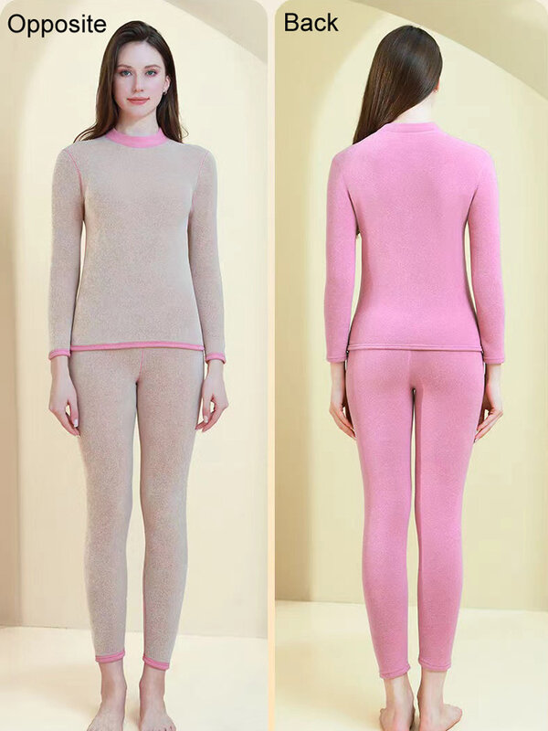 เซ็ตชุดชั้นในชุดลองจอนสำหรับผู้หญิง2024ใหม่ฤดูหนาวเสื้อและกางเกงผ้าแคชเมียร์หนาผ้าแคชเมียร์