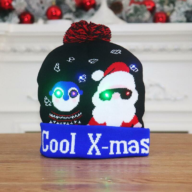 Chapéu brilhante chapéu de natal led camisola de malha gorro santa natal chapéu adultos crianças decoração de natal de ano novo