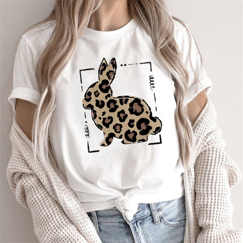 原宿カワイイスタイルの女性用Tシャツ,動物柄のウサギとバンニーのTシャツ,女性用Tシャツ