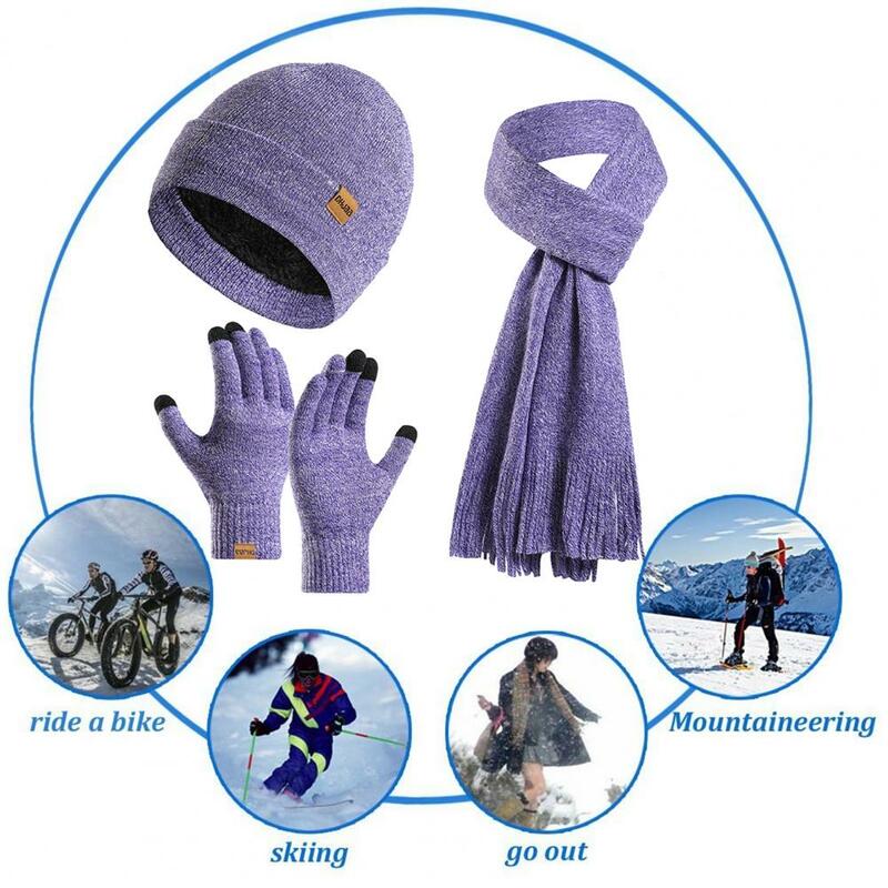 아늑한 모자 스카프 장갑 세트, 겨울 모자 스카프 장갑 세트, 따뜻한 방풍, 유니섹스 야외 사이클링 모자, 터치 스크린 장갑