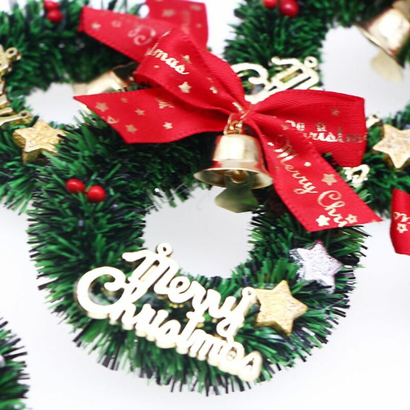 Grinalda de Natal verde e vermelha para cena em miniatura, plástico, poliéster, mini casa de bonecas, decoração da porta, nova estrela de cinco pontas