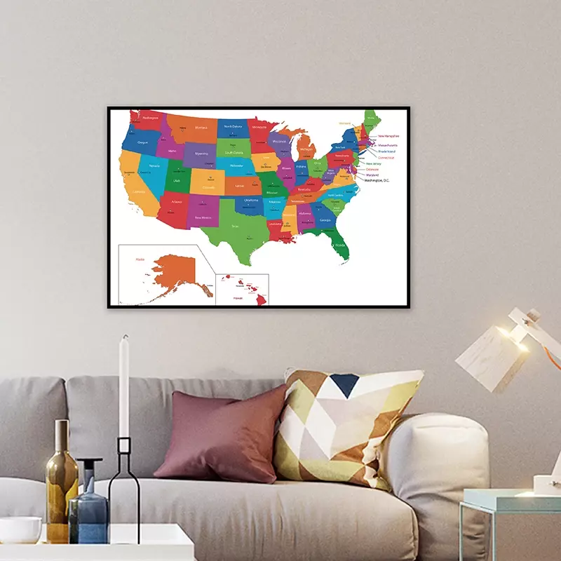 Mapa de Estados Unidos de 90x60cm, lienzo no tejido, pinturas decorativas para pared, carteles e impresiones, decoración para el hogar, suministros escolares