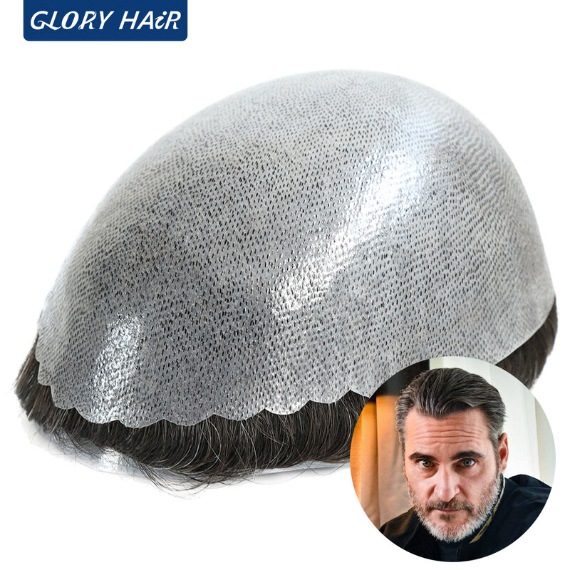 GLORYHAIR-Peluca de cabello humano indio para hombres, tupé de piel de espesor duradero, prótesis capilar de PU para hombres, calidad fina