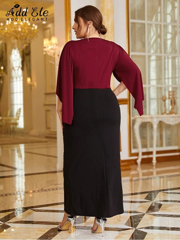 إضافة أنيقة 2022 الخريف حجم كبير فستان للنساء انقسام الأكمام خياطة اللون الخامس الرقبة الإناث الخصر لطيف Bodycon فساتين B214