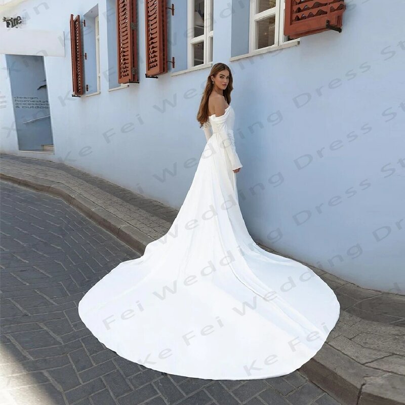 Elegant Women's Sexy Bridal Gowns One Line Neck Long sleeved Mermaid Side Split Princess Prom Wedding Dresses Vestidos De Novia