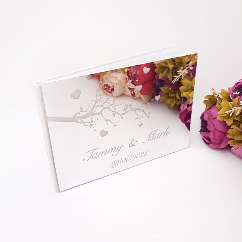 Diversi stili personalizzati per la firma del matrimonio libro degli ospiti personalizzato oro/argento copertura dello specchio vuoto bianco pagine vuote decorazioni per feste