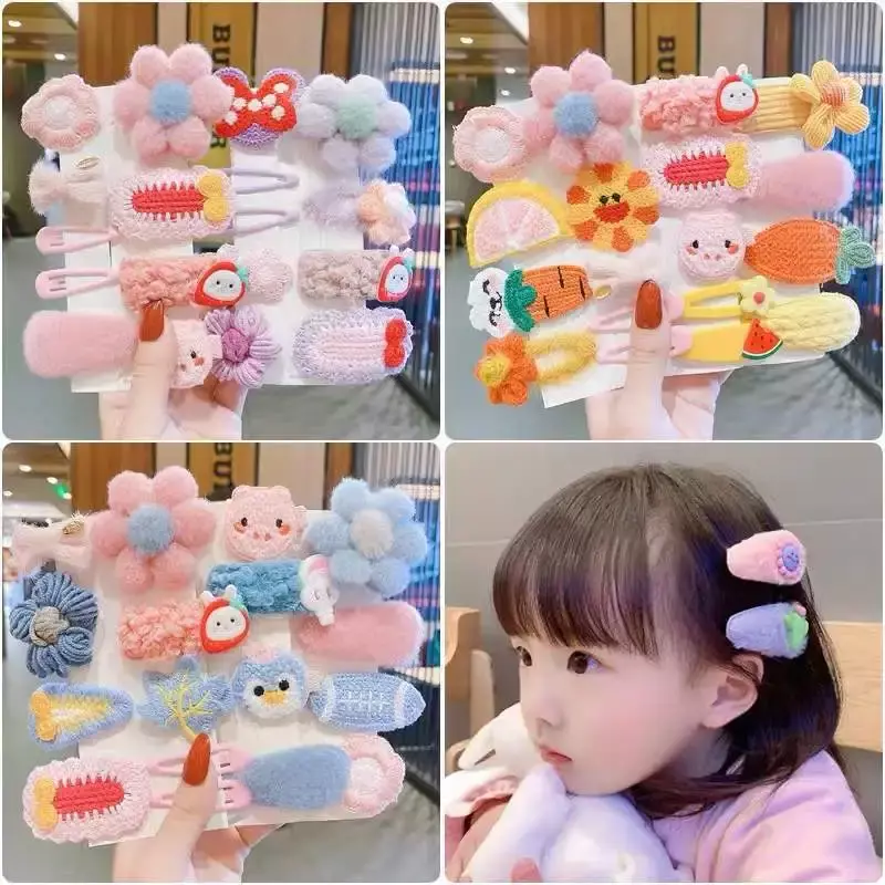 Winter Princess Plush Hair Pin Clips Cute Floral Bow Barrettes Headbands for Girls Baby Headwear Korean Kids Accessories Items