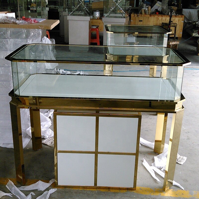 Custom, Luxury Metal Frame Jewelry Showcase High Retail Shop Display Show Glass Display Counter with Light