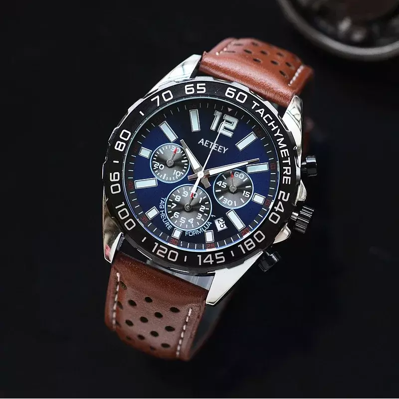 Relógios de pulso de luxo masculino, data automática, pulseira de couro, cronógrafo, quartzo, diário, relógios AAA impermeáveis, top selling, marca original