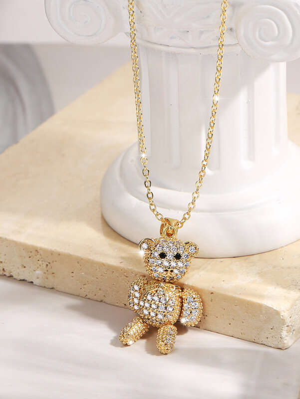 2022 New Necklace Women Fashion Jewelry Bear Pendant Necklace 10 Colors Design Pave Setting Zircon Copper Collares Gold-chain