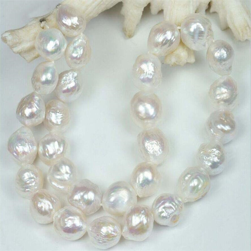 huge 11-12MM south seas kasumi white natural pearl necklace 18" yellow clasp