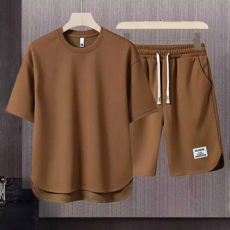 Conjunto de dos piezas para hombre, camiseta de manga corta y pantalones cortos, chándales sueltos coreanos, ropa de diseñador, moda de verano