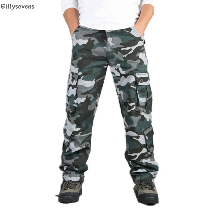 Брюки-карго мужские камуфляжные, тренировочные штаны, однотонные уличные брюки с карманами для работы