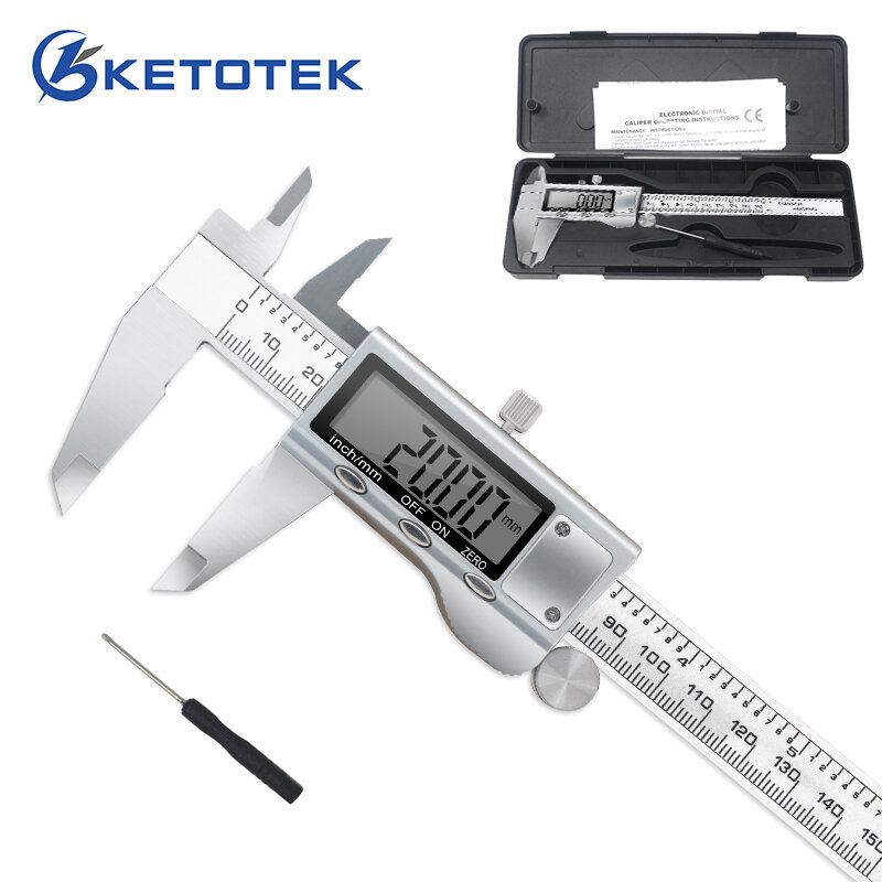 Calibrador Vernier Digital de 6 pulgadas y 150mm, calibrador electrónico de Metal de acero inoxidable, micrómetro, herramientas de medición de profundidad