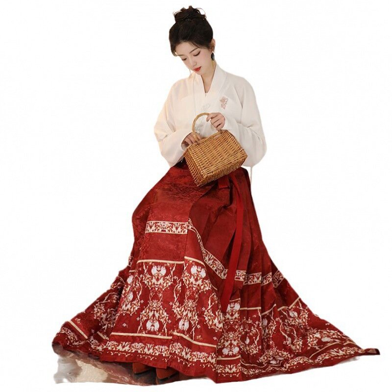 Falda de cara de caballo Hanfu para mujer adulta, bordado de la dinastía Ming, manga larga mejorada, estilo nacional, nueva