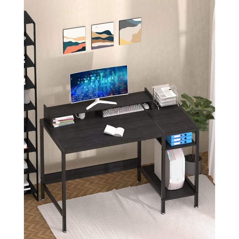 컴퓨터 책상-47 인치 게임용 책상, 보관이 있는 홈 오피스 책상, 모니터 스탠드가 있는 소형 책상, 보관 공간 절약, 모던 테이블