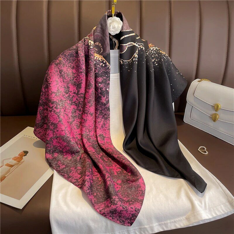Lenço de seda sarja feminino, lenço quadrado, hijab, bandana, xale, envoltórios, bandana, lenços, foulard, marca de luxo, moda, 2022