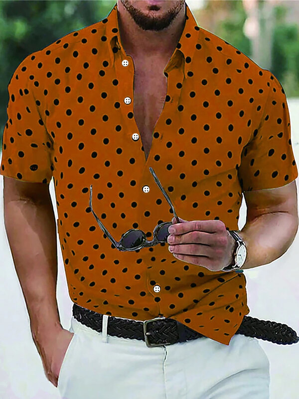 Camisa con botones para hombre, camisa informal de verano para playa, negra, blanca, roja, blanca, verde, manga corta, solapa de lunares