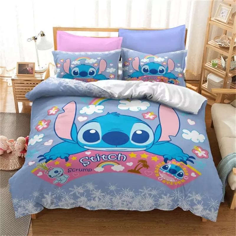 3D Anime Stitch Pattern Duvet Cover Set, fronha de cama, solteiro, duplo, queen size, suporte tamanho personalizado para crianças