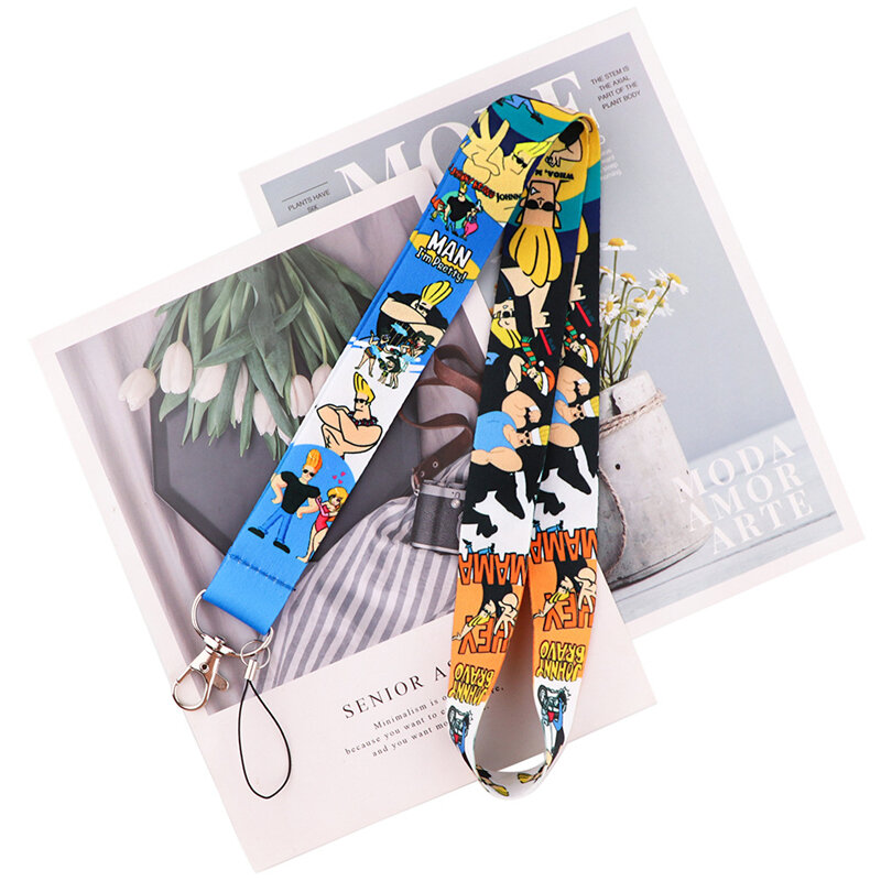 Johnny Bravo-llavero con cordones para identificación, soporte para tarjeta de identificación, soporte para insignia de teléfono móvil para gimnasio, correas para llaves, cintas