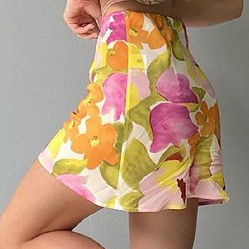 Harajuku เลดี้เซ็กซี่ Slim Midi ดินสอสูงเอวผู้หญิงผู้หญิงกระโปรงมินิสเกิร์ต Y2k 2023ฤดูร้อนแฟชั่น New กระโปรงดอกไม้สีเขียวสีส้ม