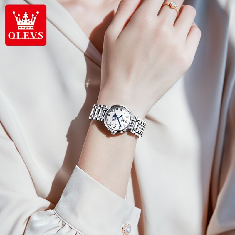 Luxury Brand Stainless Steel Women's Bracelet Watches Lunar Phase Date 30m Water Resistance Ladies Quartz Wristwatch Clock Gift