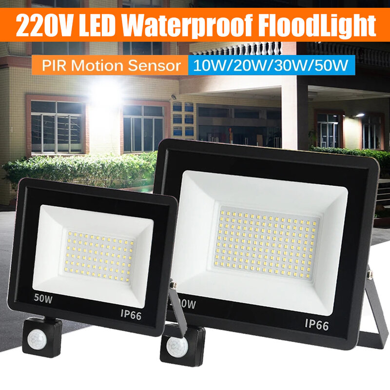 Reflector LED con Sensor de movimiento PIR, luz blanca de pared para exteriores, 100W, 50W, 30W, 20W, 10W, foco LED impermeable IP66 para jardín