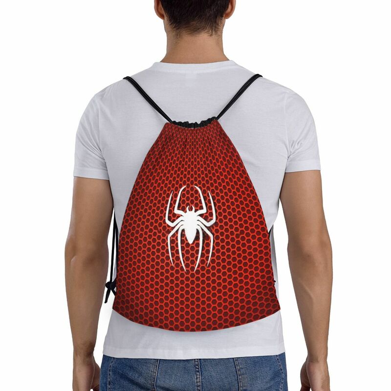 Niestandardowy pajęczyna sześciokąt plecak ze sznurkiem kobiet sportowy worek na siłownię przenośny worek na zakupy Spider Man