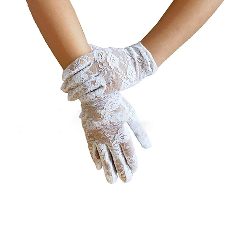伸縮性のある袖口付きの繊細なレースの手袋中空レースの花のエレガントな女性の手袋
