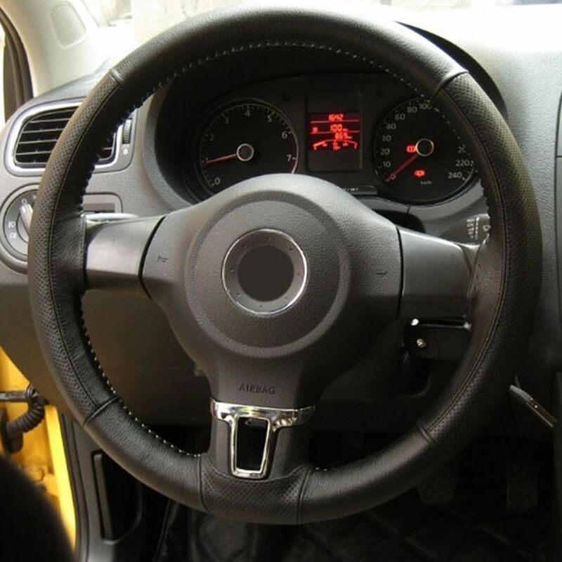 Cubiertas de volante de coche DIY con hilo de agujas, cuero Artificial, gris, negro, Protector Interior, accesorios automotrices, 1PC