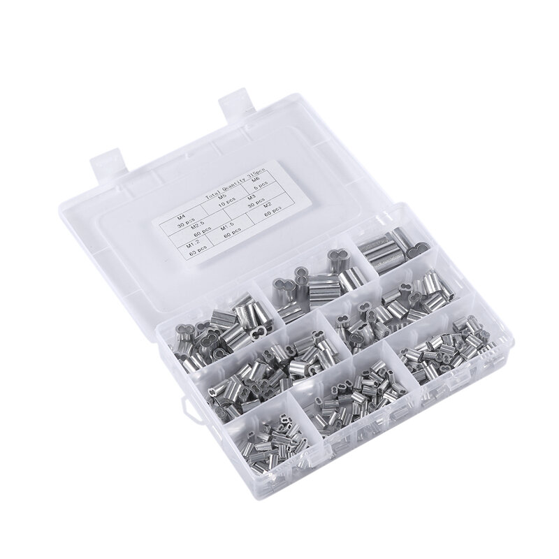315Pcs 8 Sizes Aluminum Crimping Loop Sleeve Metric Assortment Kit For Wire Rope Cable Rigging
