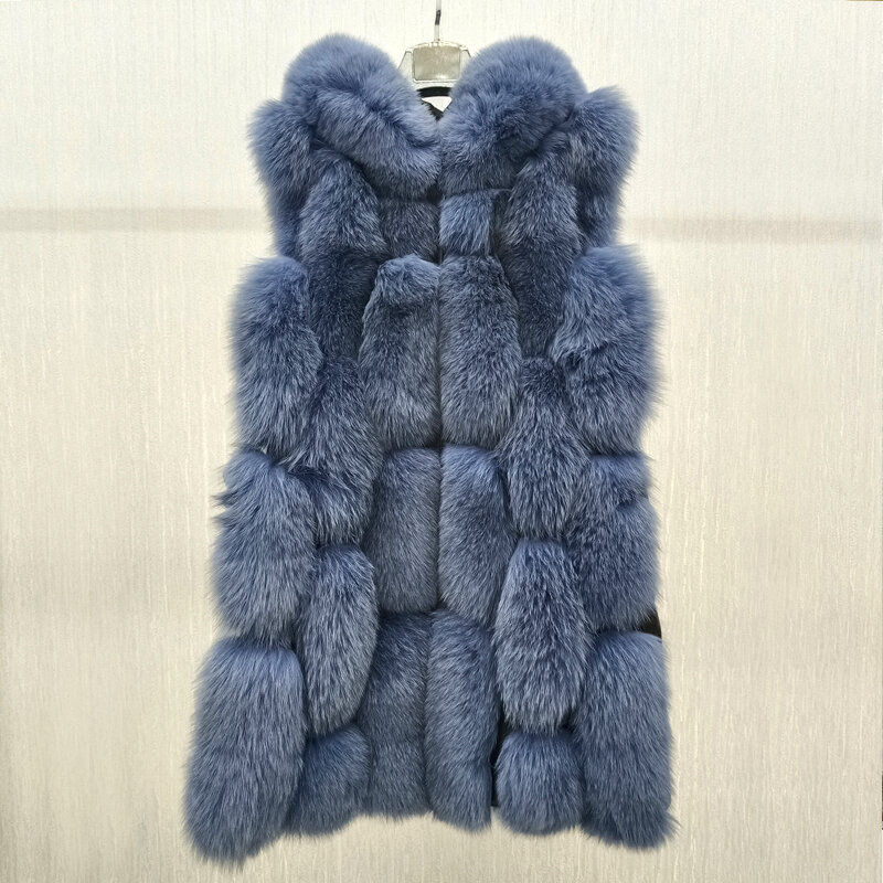 High Quality Luxury Women Real Fur Coat Winter Jacket Long Natural Fox Fur Vest Real Sheepskin Leather Hood Thick Warm Overcoat