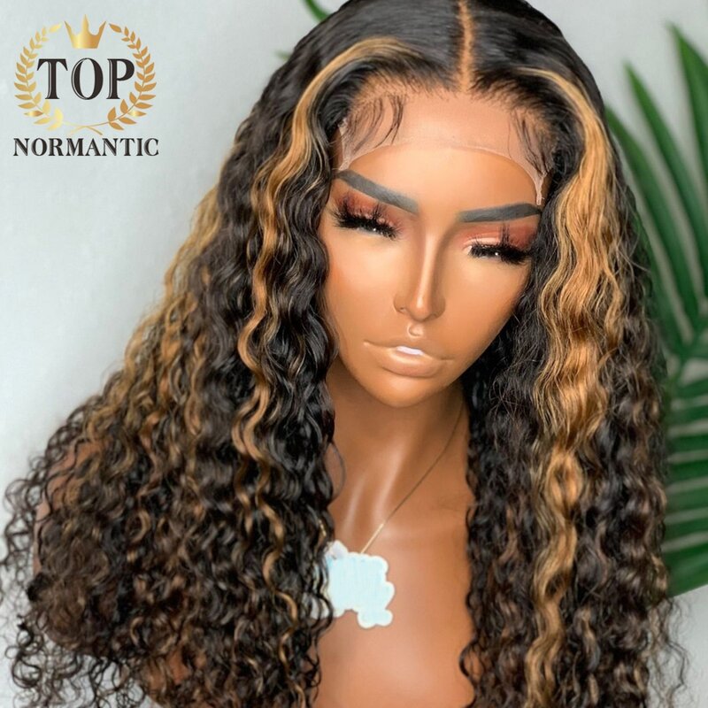 Topnormantic-Peluca de cabello humano rizado profundo para mujer, postizo de encaje frontal 13x6, pelo brasileño Remy, predesplumada