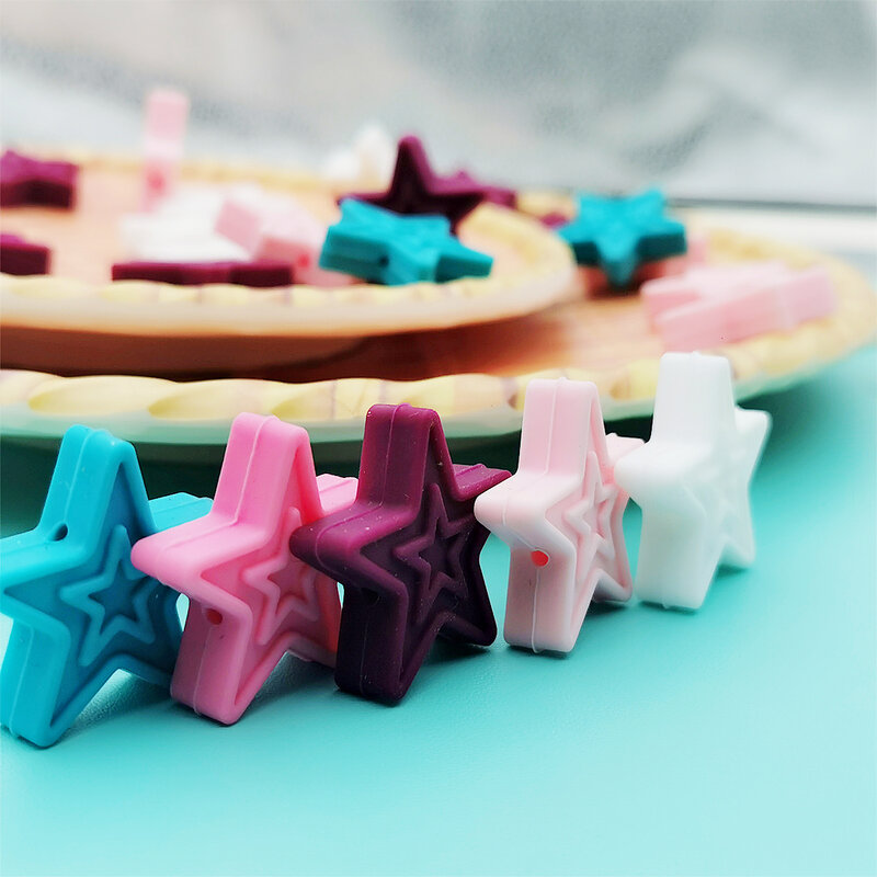 30*30mm 50pc/lot Star Silicone Beads Baby Teething Pacifier Chains Necklace Accessories Safe Food Grade Nursing Chewing BPA Free