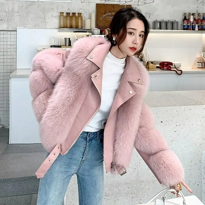 2024 New Women Mink Faux Fur Coat Solid Female Turn Down Collar Winter Keep Warm Spliced Fake Fur Lady Coat Casual Jacket T61