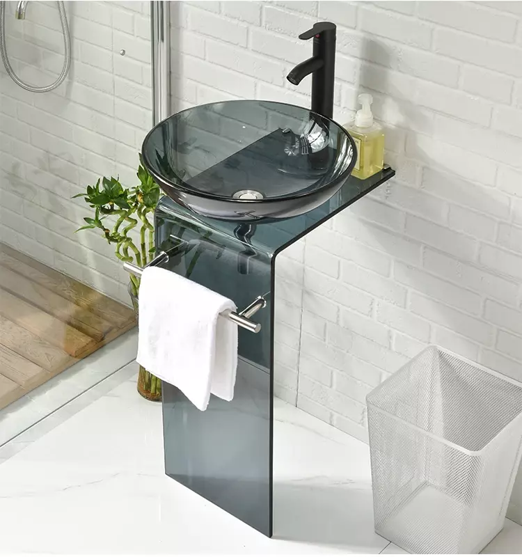 *LP Glass Wash Inter-Platform Basin Household Bathroom Washbasin Cabinet Combination Balcony Floor Sink