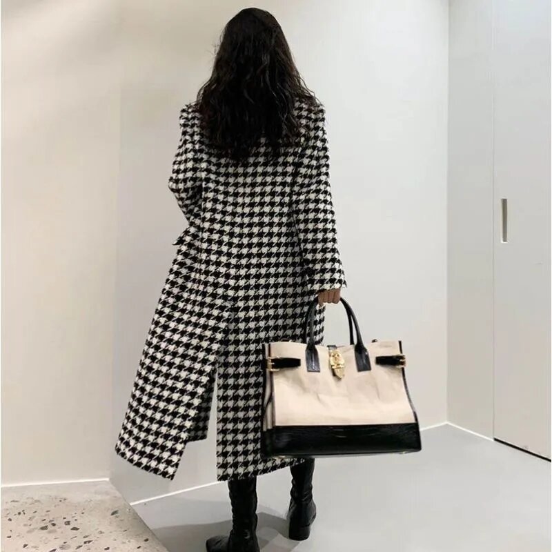 Женское шерстяное пальто, классическое пальто средней длины выше колена, Осень-зима 2023